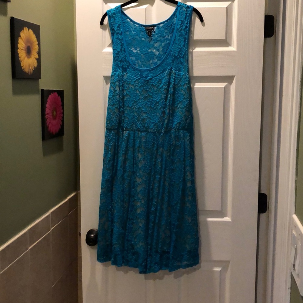 Torrid size 2 blue lace dress with nude underlay
